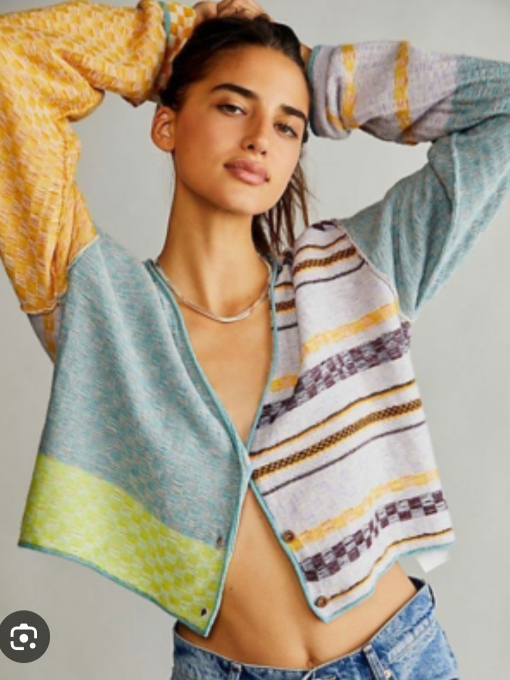 Free People Ready Set Go Cardigan M Gambit Combo Patchwork Wool Cashmere FP Boho
